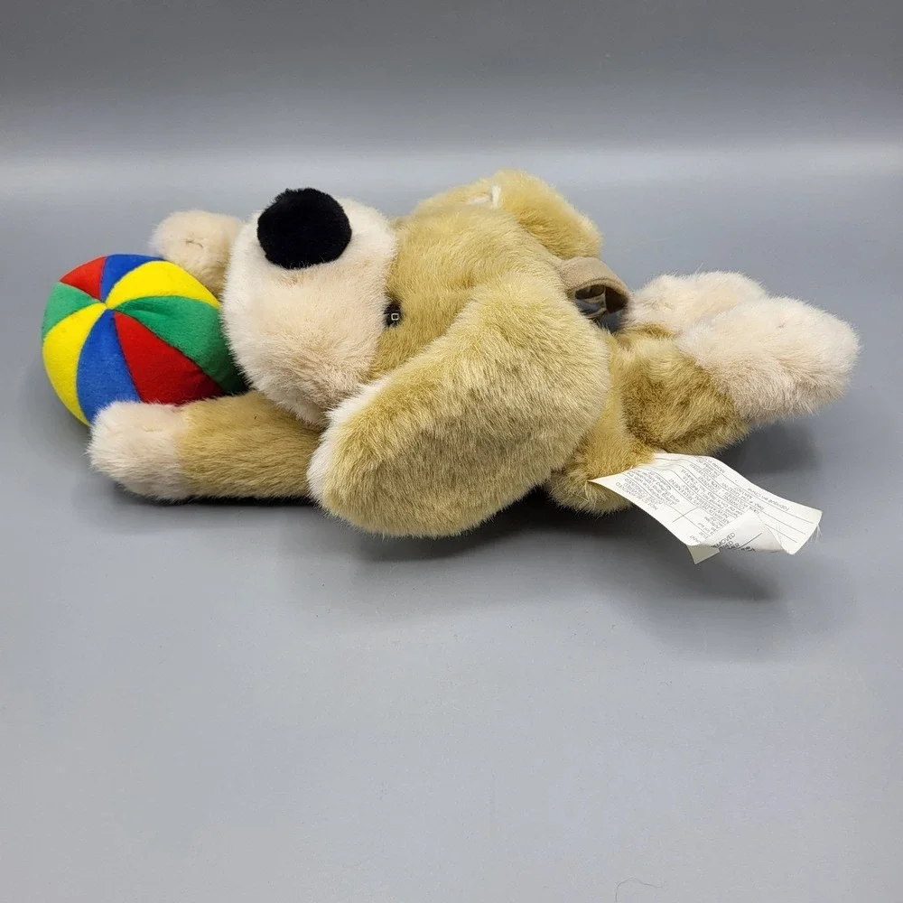 Battat Musical Pull String Puppy Dog Plush Toy 14 Inch Multi-Color Ball Tan